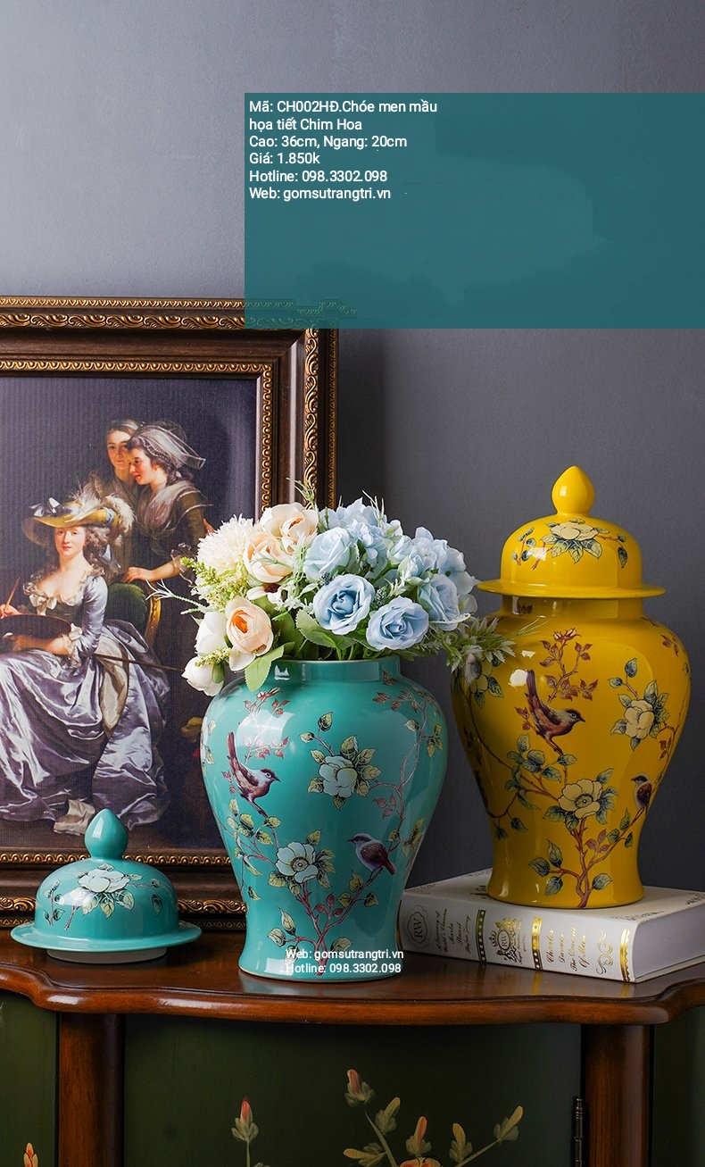 Chóe Men Màu Họa Tiết Chim Hoa